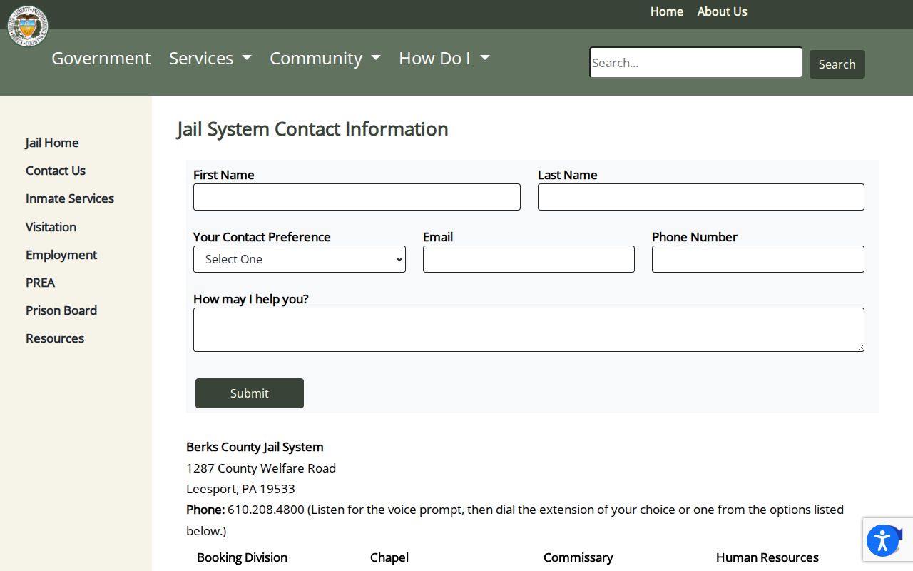 Berks County arrest booking contact information