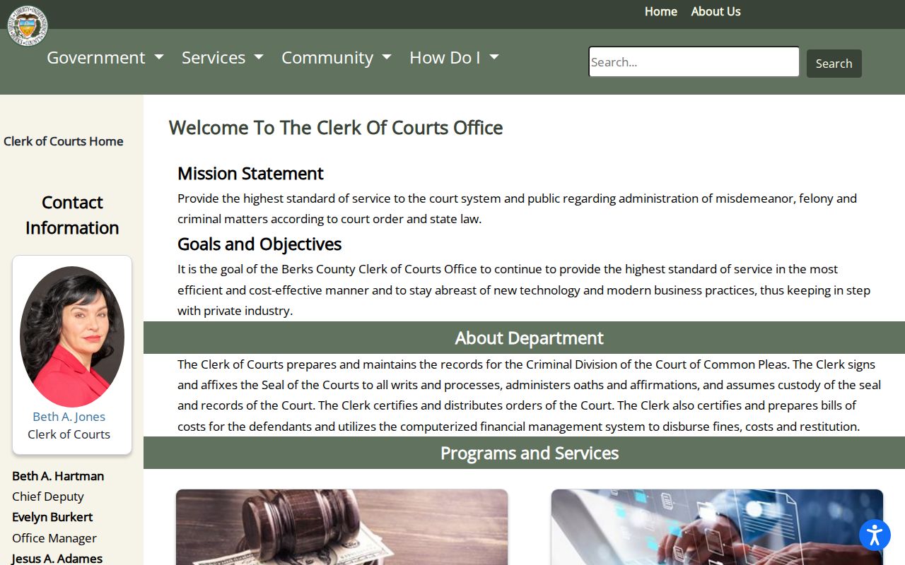 Berks County Clerk of Courts official Criminal Division page