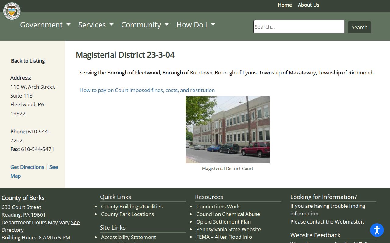 Berks County Magisterial District Court 23-3-04 page serving Kutztown