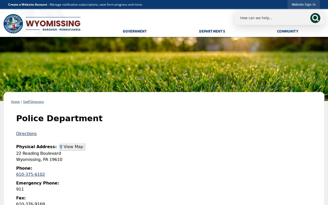 Wyomissing criminal record check police directory