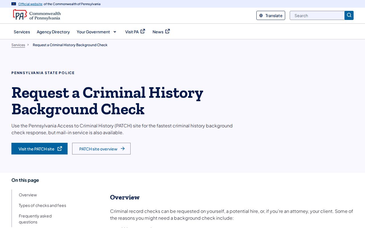 Berks County criminal history PSP background check types