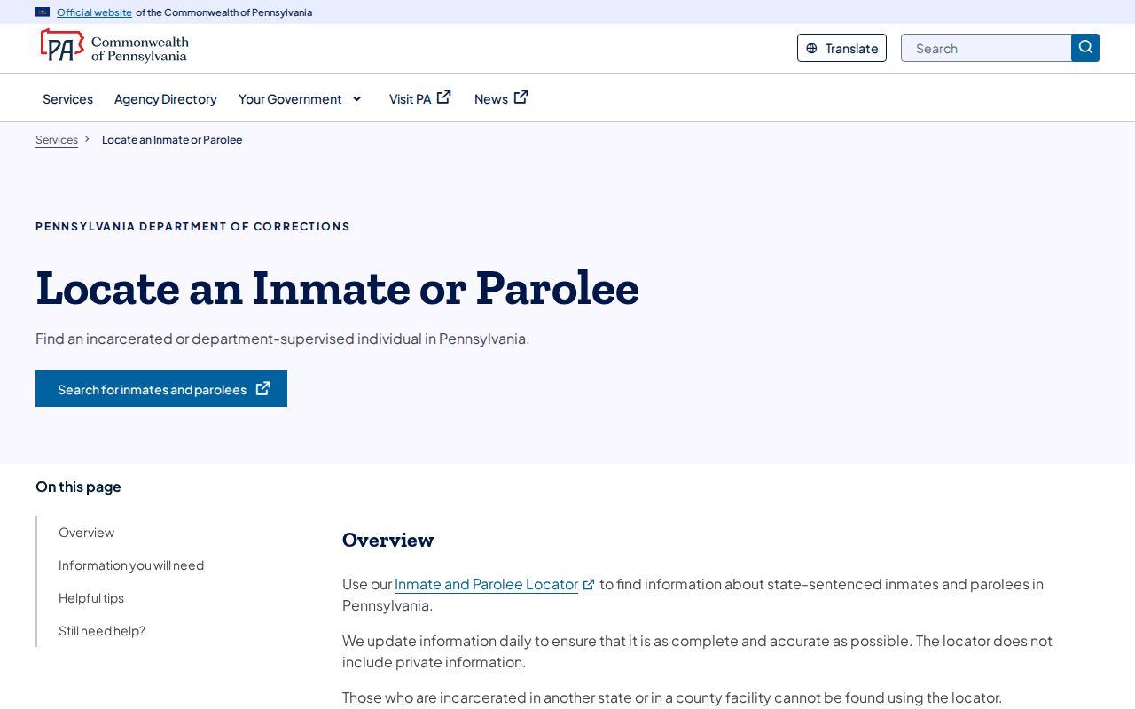 Berks County criminal history Pennsylvania inmate and parolee locator